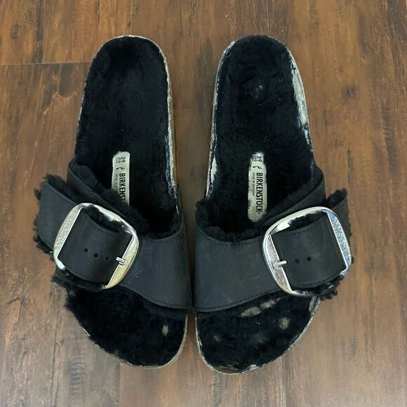 BIRKENSTOCK Madrid Big Buckle Shearling in Black Oiled Leather EU 39 US 8-8.5 N - Picture 3 of 13